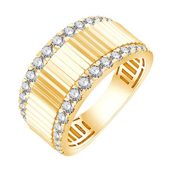 14K Yellow Gold Fluted Diamond Fashion Ring
