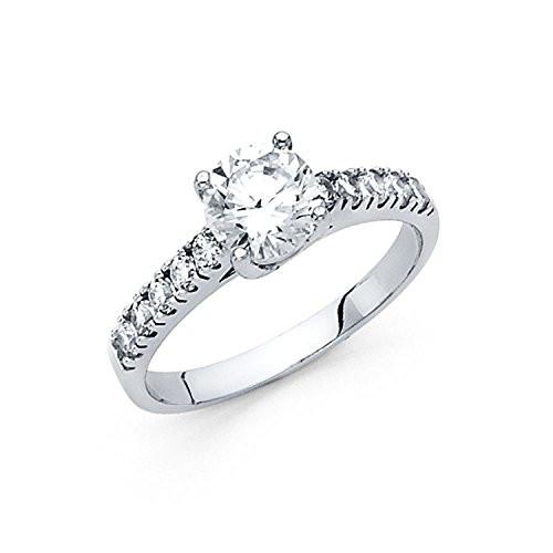 14K White Round Traditional Diamond Engagement Ring
