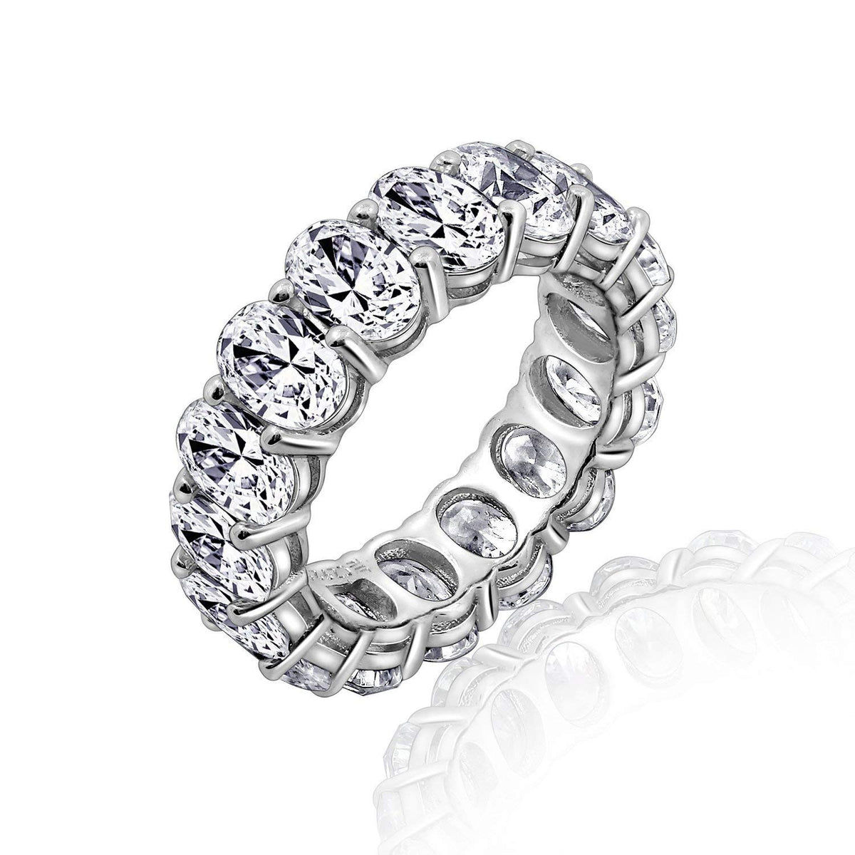 18K White Gold Oval Cut Eternity Diamond Wedding Band