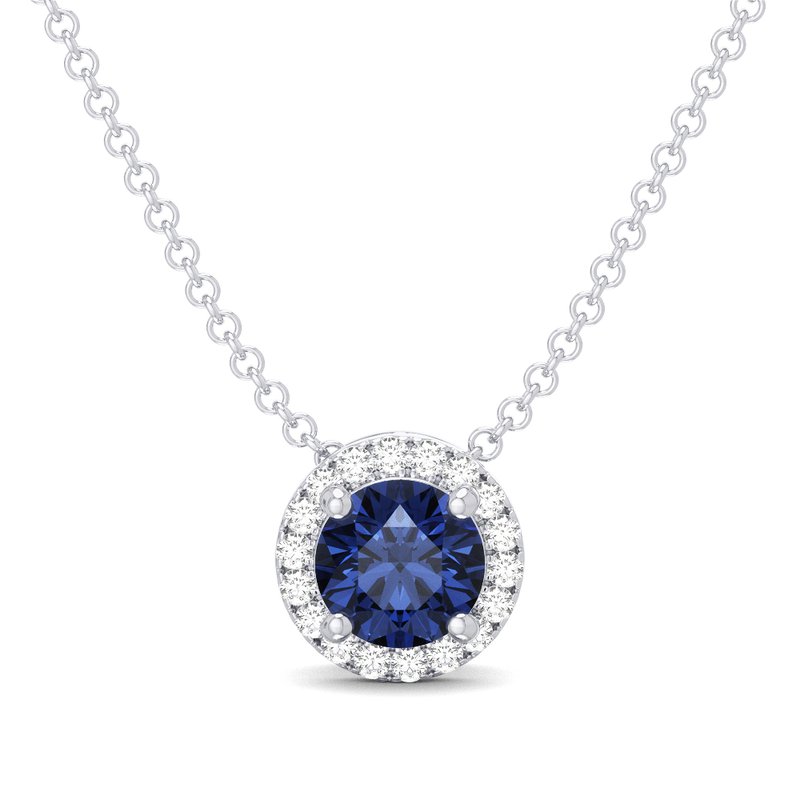 10K White Gold Blue Sapphire Birthstone Necklace