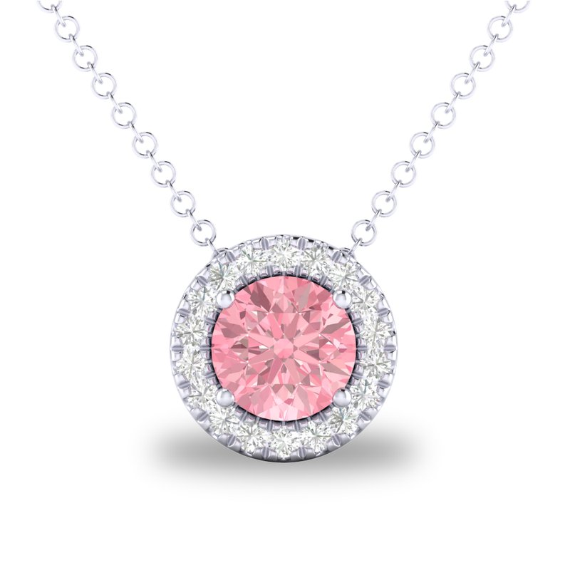10K White Gold Pink Tourmaline Birthstone Necklace