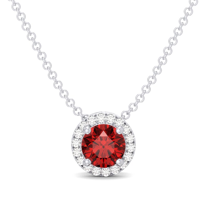 10K White Gold Halo Birthstone Necklace