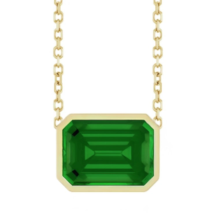 10K Gold Lab Created Emerald Bezel Necklace