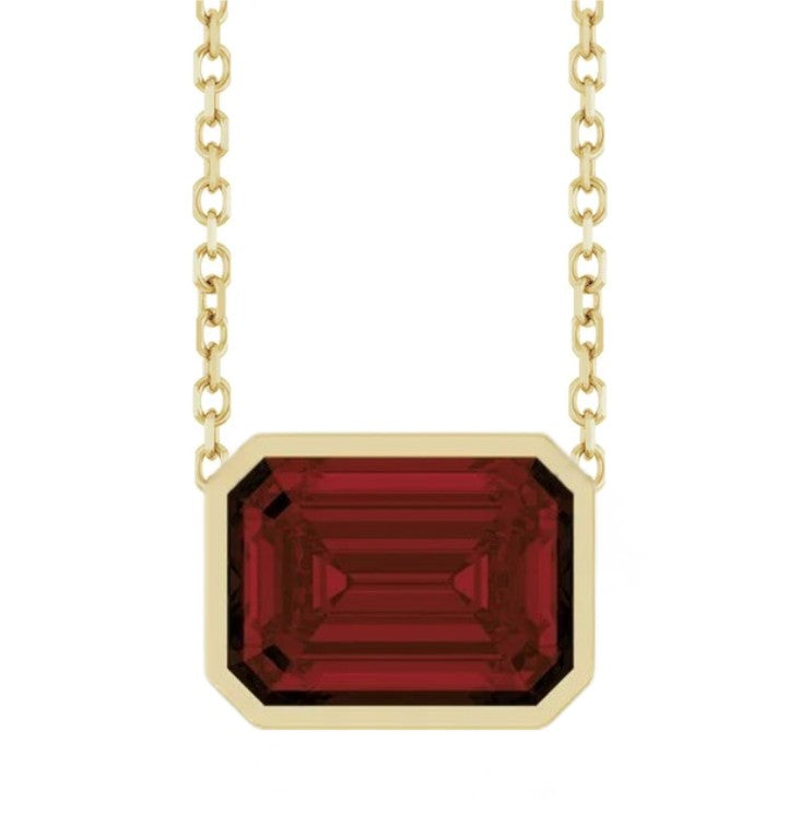 10K Gold Lab Created Emerald Bezel Necklace