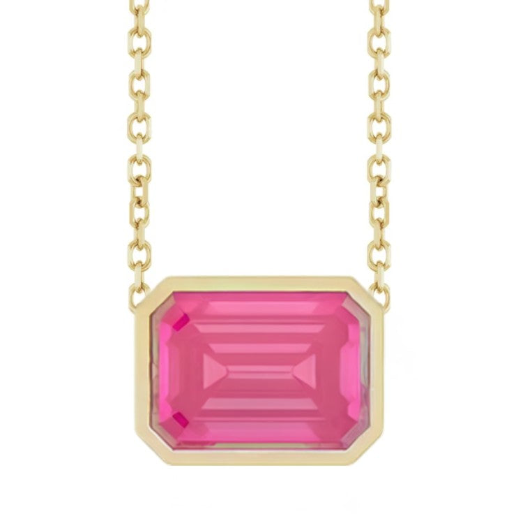10K Gold Pink Tourmaline Bezel Necklace
