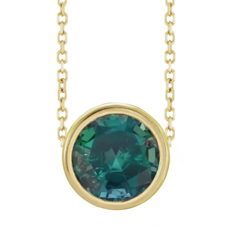 10K Gold Lab Created Alexandrite Bezel Necklace
