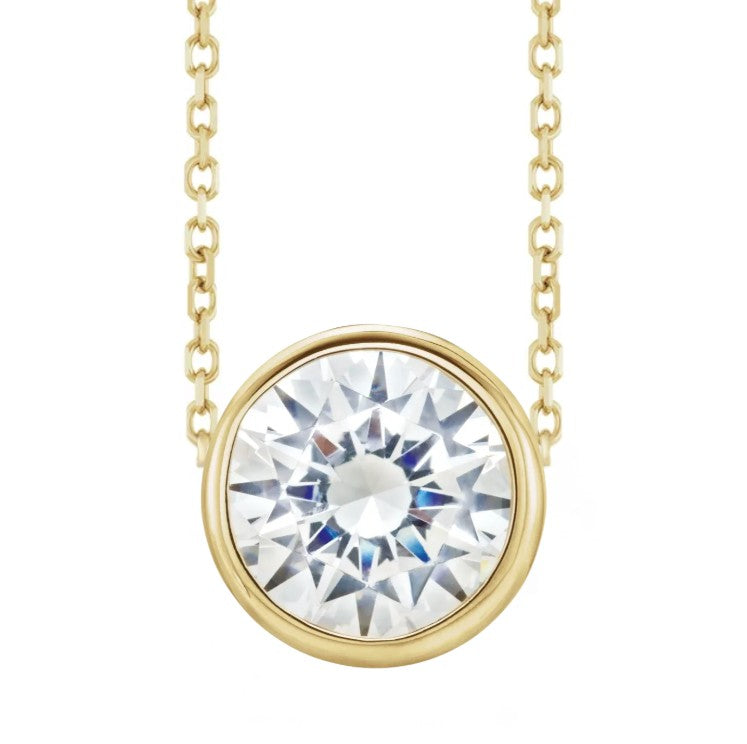 10K Gold Lab Created White Sapphire Bezel Necklace
