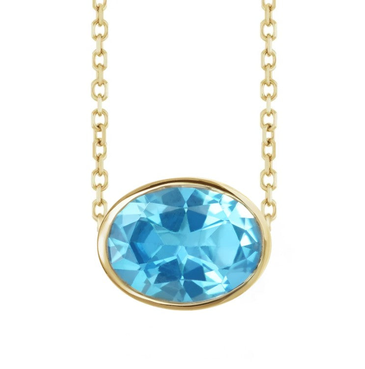 10K Gold Aquamarine Bezel Necklace