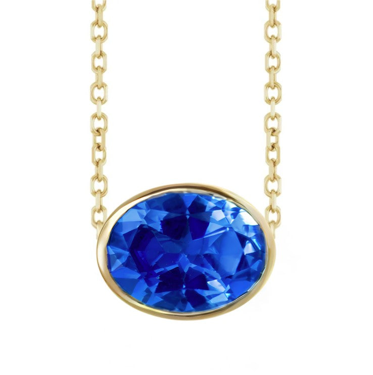 10K Gold Lab Created Blue Sapphire Bezel Necklace