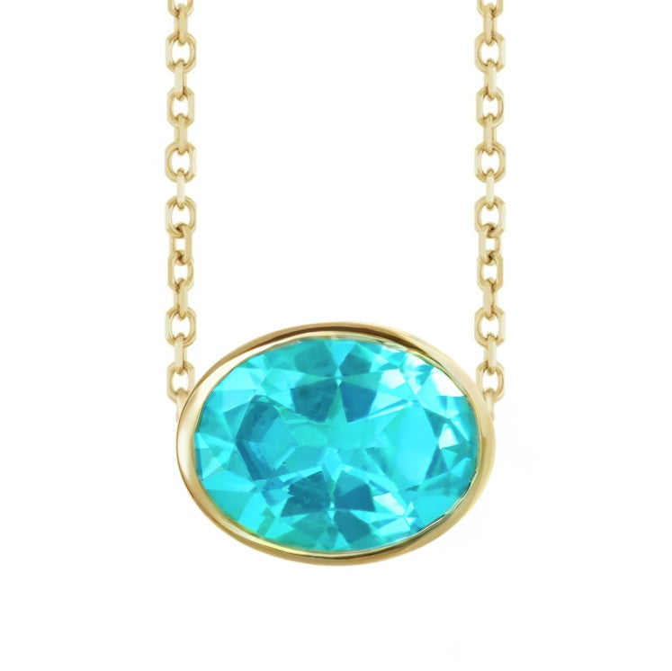 10K Gold Blue Topaz Bezel Necklace