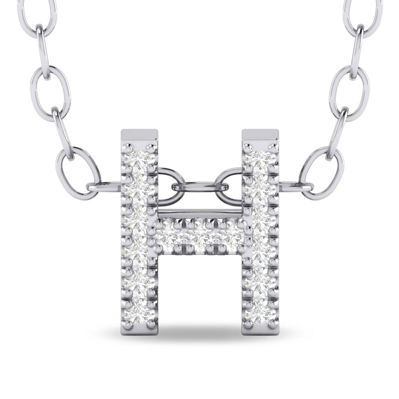 10K White Gold Diamond Initial Necklace