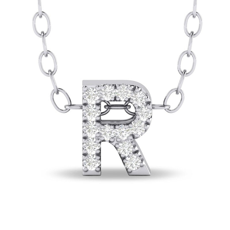10K White Gold Diamond Initial Necklace