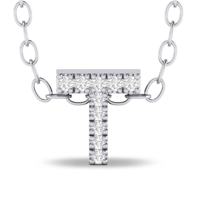 10K White Gold Diamond Initial Necklace