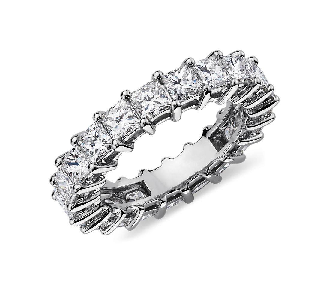18K White Gold Princess Cut Eternity Diamond Wedding Band
