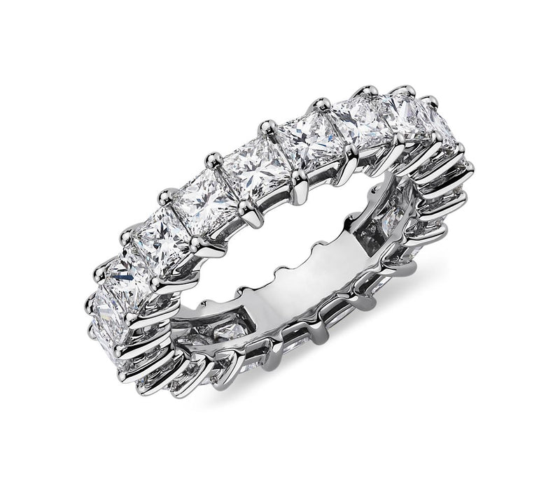 18K White Gold Princess Cut Eternity Diamond Wedding Band
