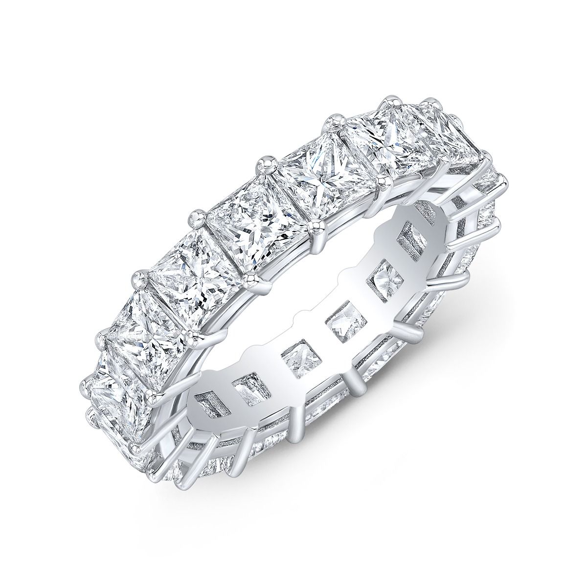 18K White Gold Princess Cut Eternity Diamond Wedding Band