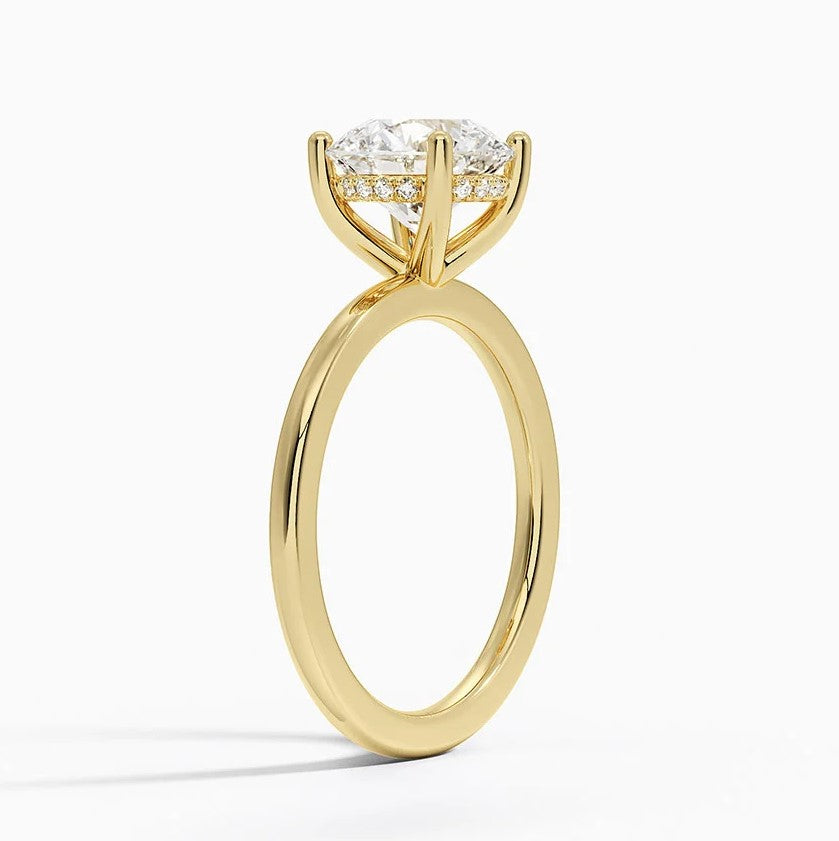 14K Yellow Gold Hidden Halo Solitaire Diamond Ring