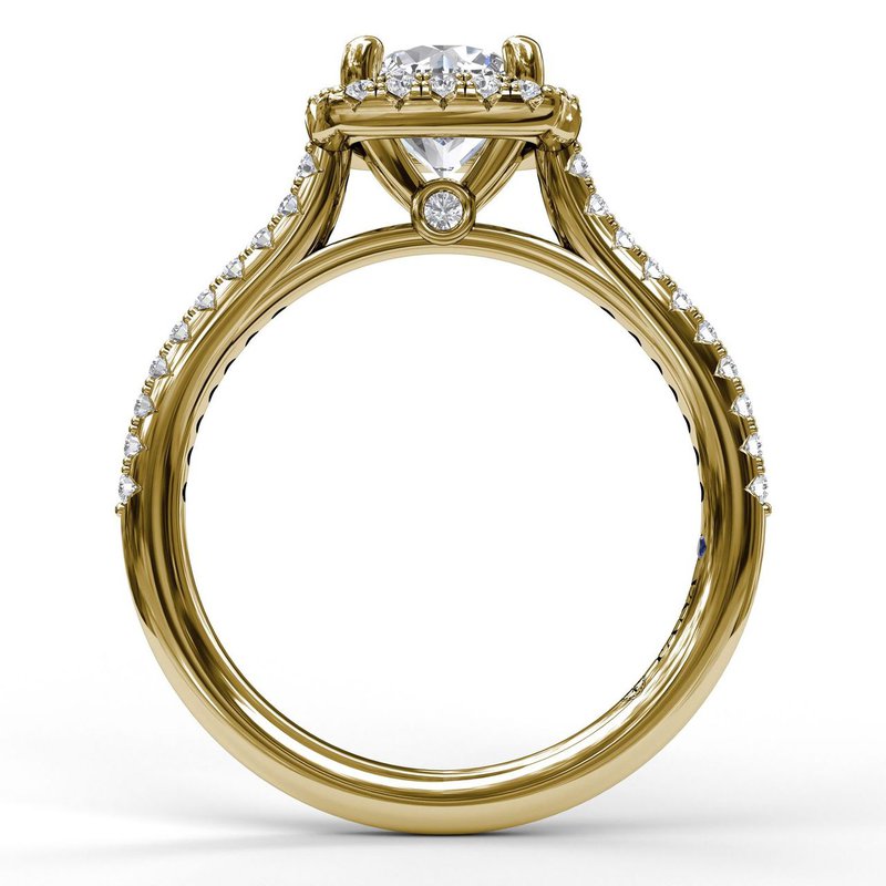 14K Yellow Gold Princess Cut Diamond Halo Semi-Mount Ring