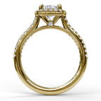14K Yellow Gold Princess Cut Diamond Halo Semi-Mount Ring