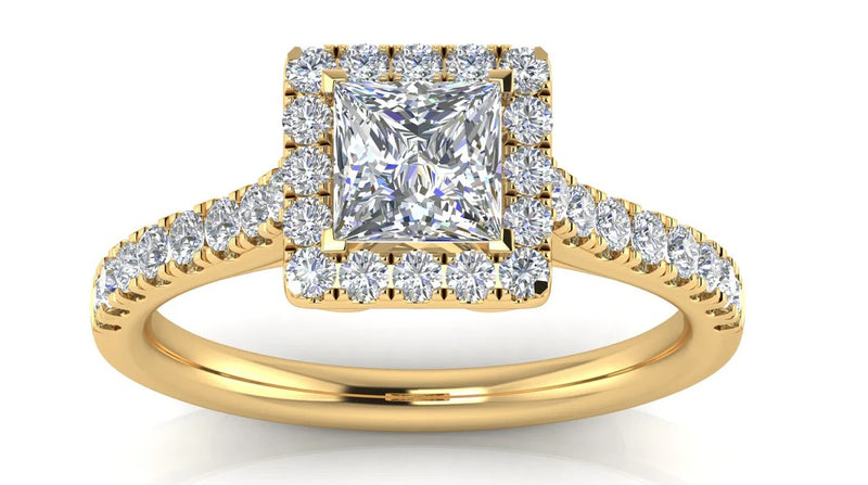 14K Yellow Gold Princess Cut Diamond Halo Semi-Mount Ring
