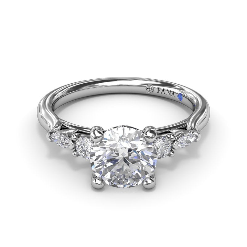 14K White Gold Five Stone Semi-Mount Diamond Ring