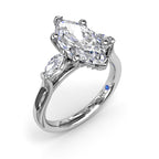 14K White Gold Three-Stone Mounting with Marquise Diamonds