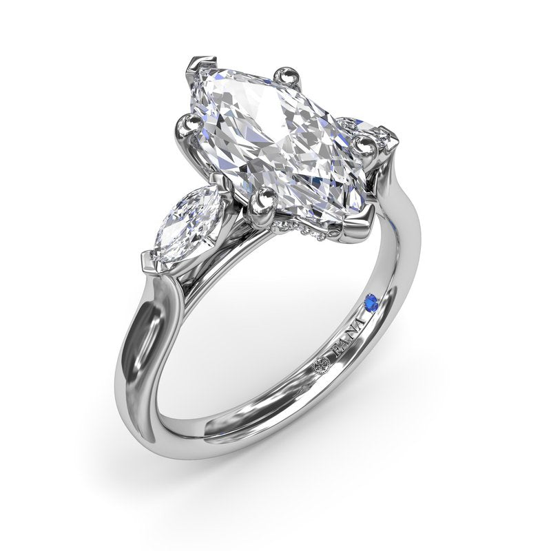 14K White Gold Three-Stone Mounting with Marquise Diamonds