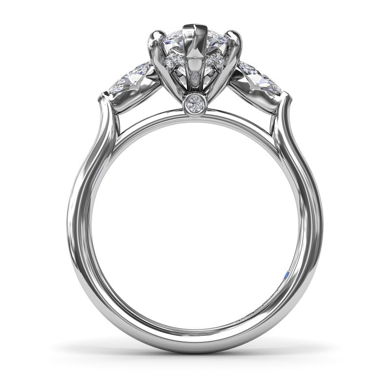14K White Gold Three-Stone Mounting with Marquise Diamonds