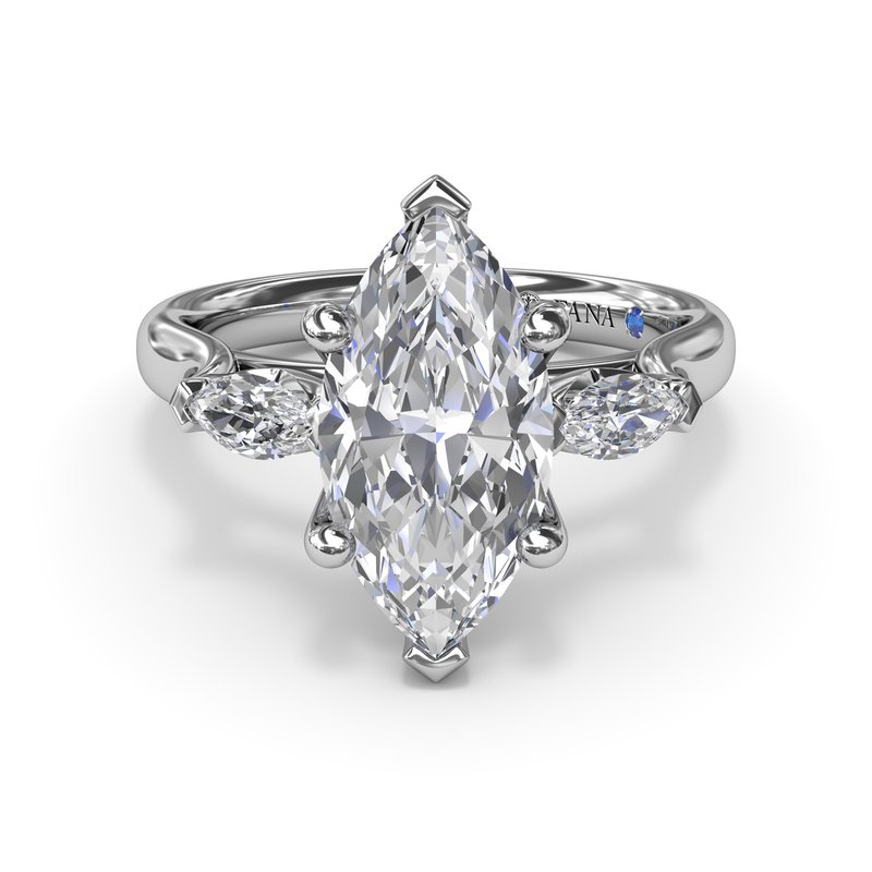 14K White Gold Three-Stone Mounting with Marquise Diamonds