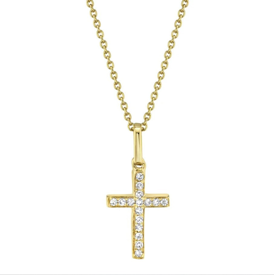 14K Gold Diamond Cross Pendant Necklace