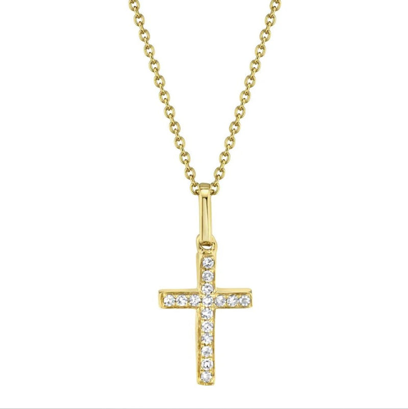 14K Gold Diamond Cross Pendant Necklace