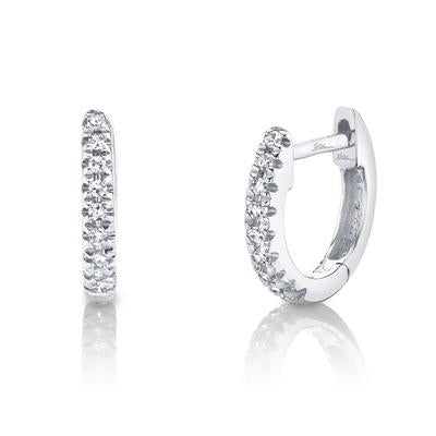 14K White Gold Diamond Huggie Earrings