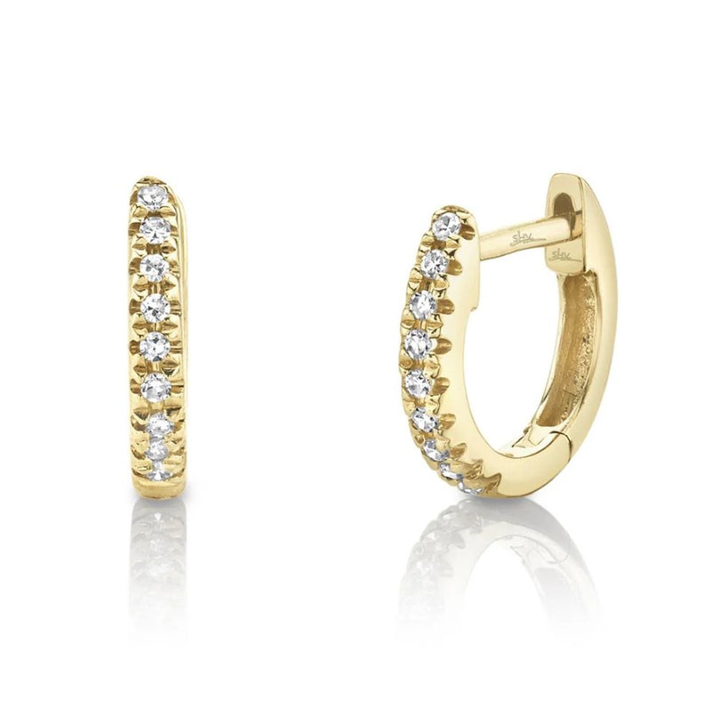 14K Yellow Gold Diamond Huggie Earrings