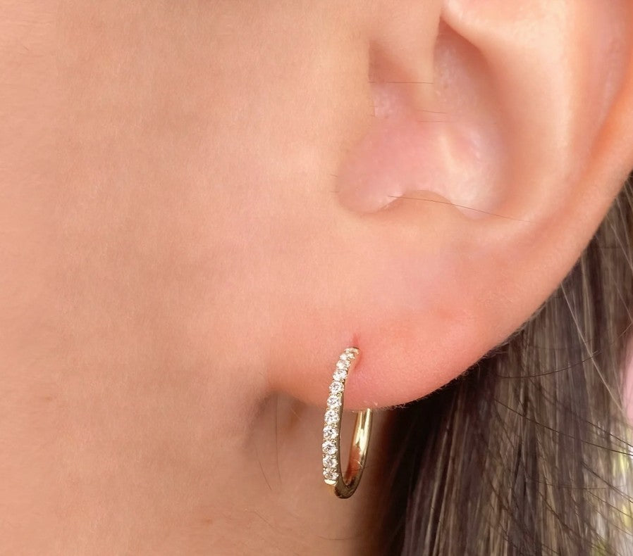 14K White Gold Small Diamond Hoop Earrings