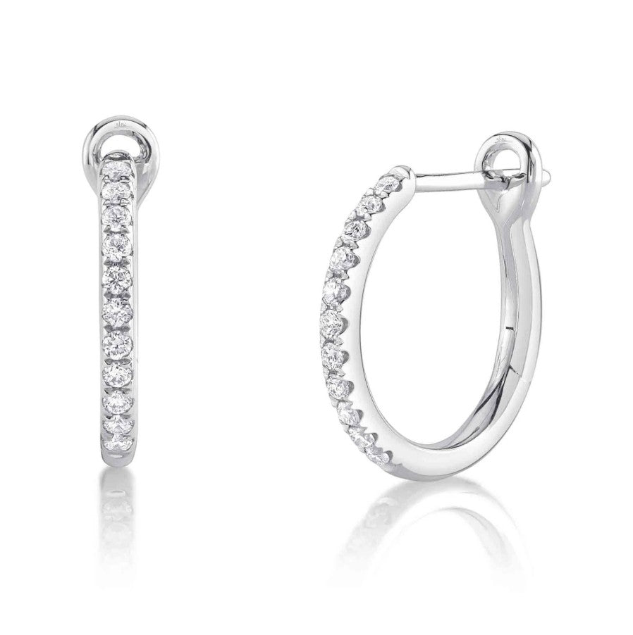14K White Gold Small Diamond Hoop Earrings