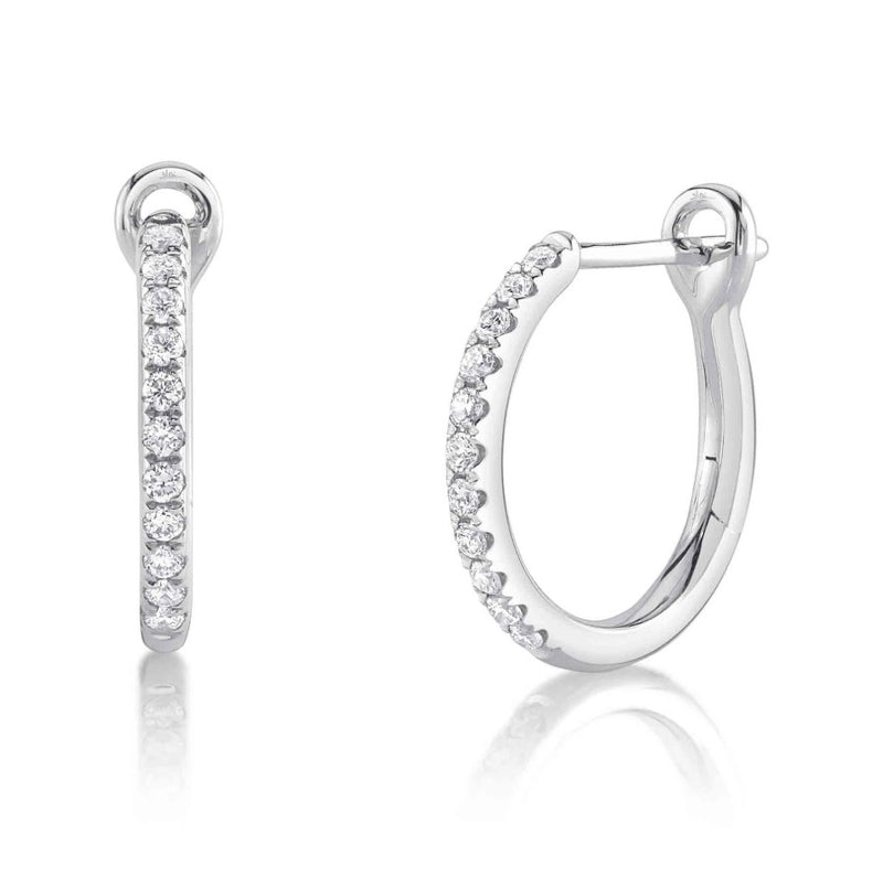 14K White Gold Small Diamond Hoop Earrings