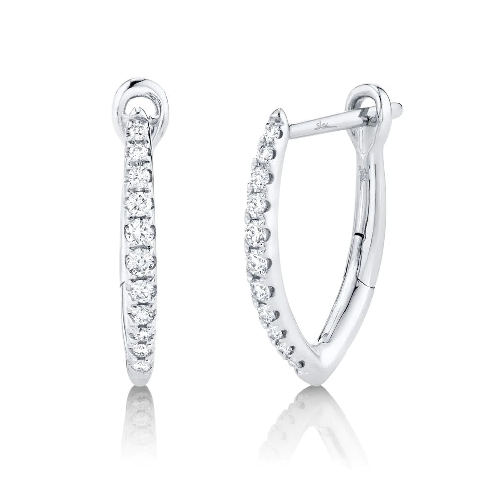 14K White Gold Diamond Huggie Earrings