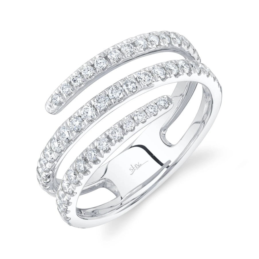 14K White Gold Three Row Diamond Ring
