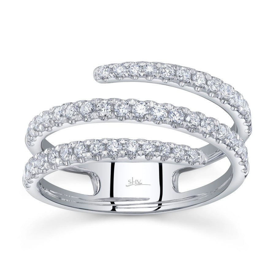14K White Gold Three Row Diamond Ring