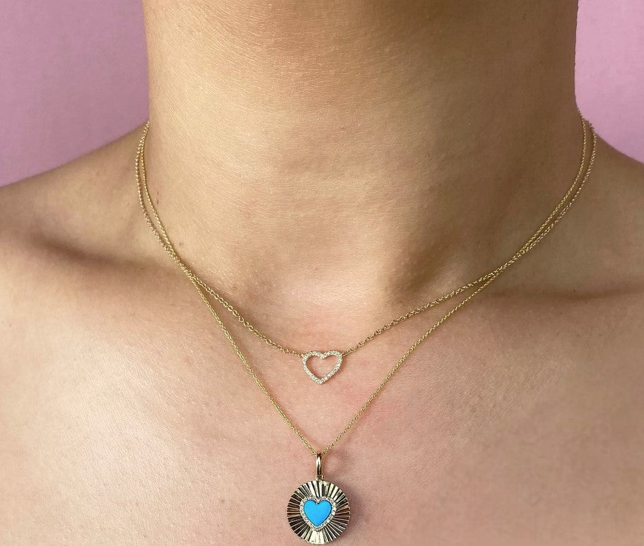 14K Gold Open Heart Diamond Necklace