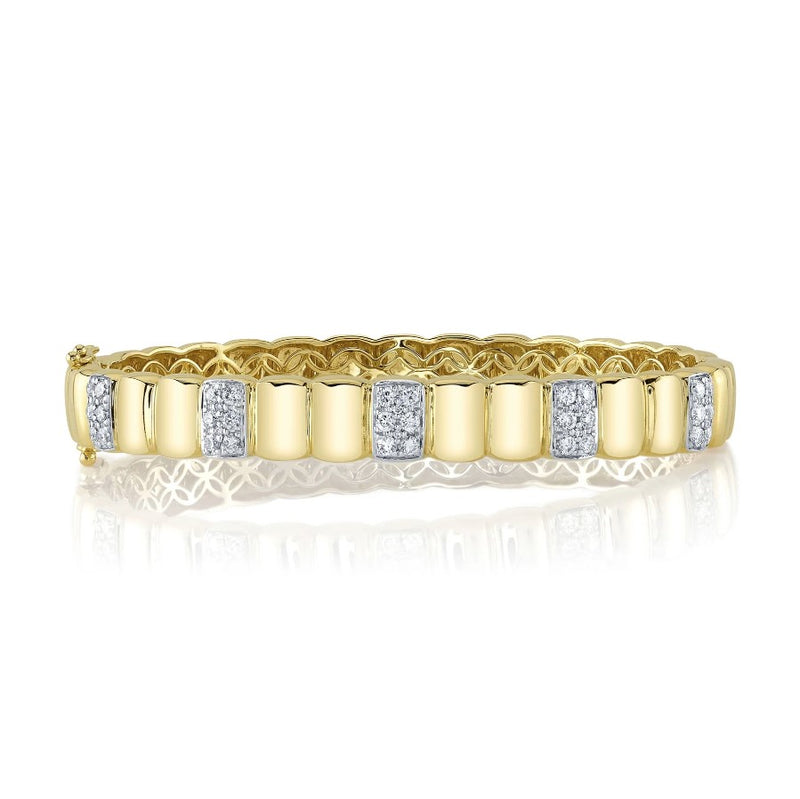 14K Yellow Gold Diamond Panel Bangle Bracelet