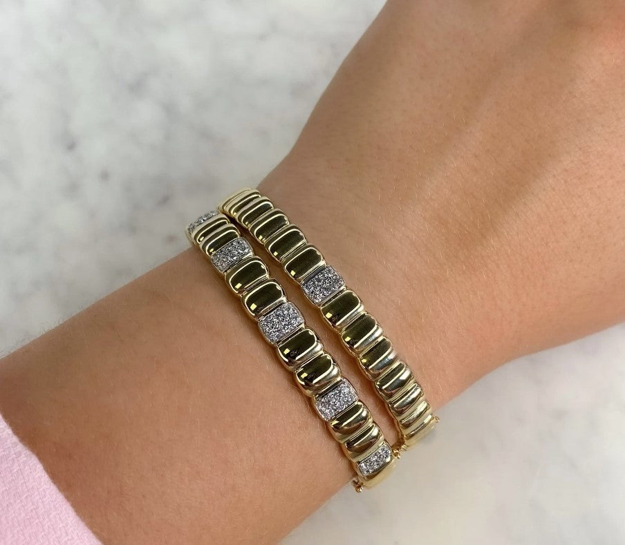 14K Yellow Gold Diamond Panel Bangle Bracelet