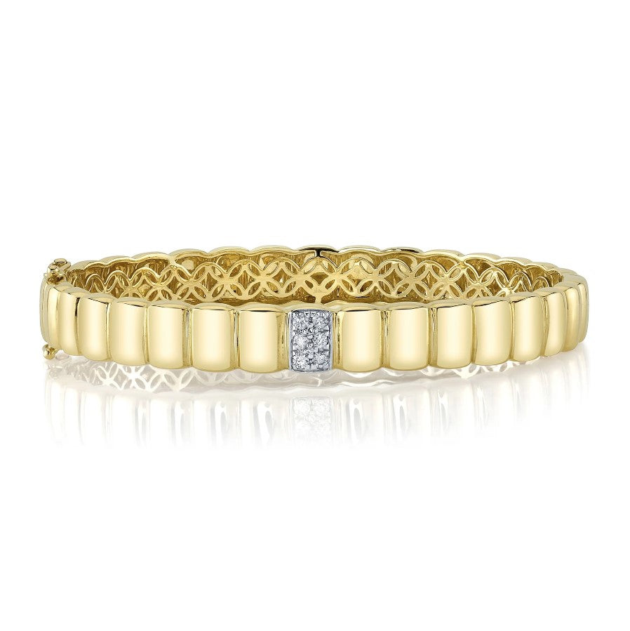 14K Yellow Gold Diamond Panel Bangle Bracelet
