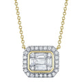 14K Yellow & White Gold Halo Diamond Necklace