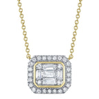 14K Yellow & White Gold Halo Diamond Necklace