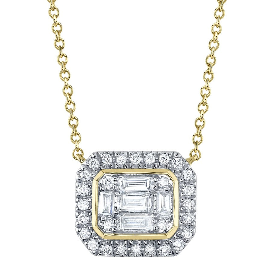 14K Yellow & White Gold Halo Diamond Necklace