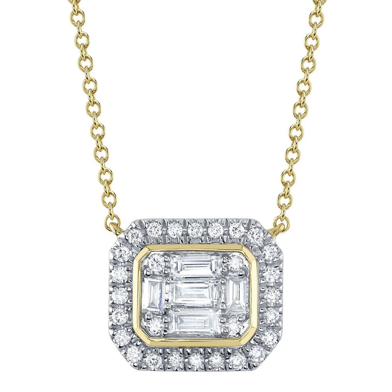 14K Yellow & White Gold Halo Diamond Necklace