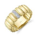 14K Yellow Gold Polished Panel Pave Diamond Fashion Ring