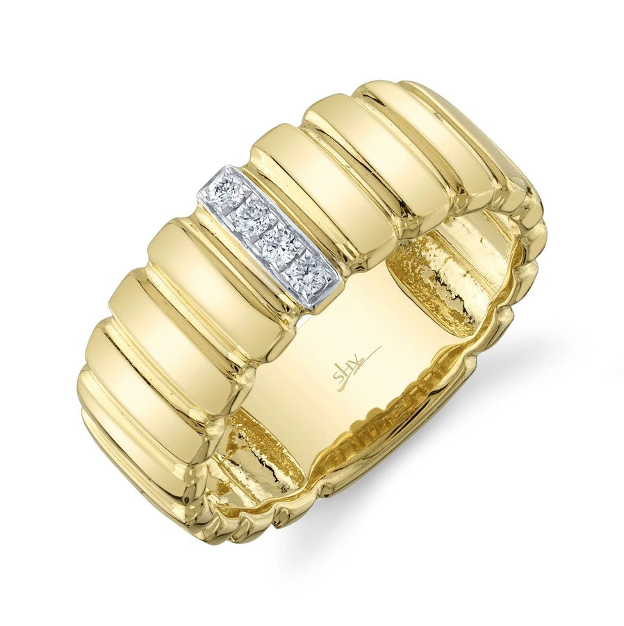 14K Yellow Gold Polished Panel Pave Diamond Fashion Ring