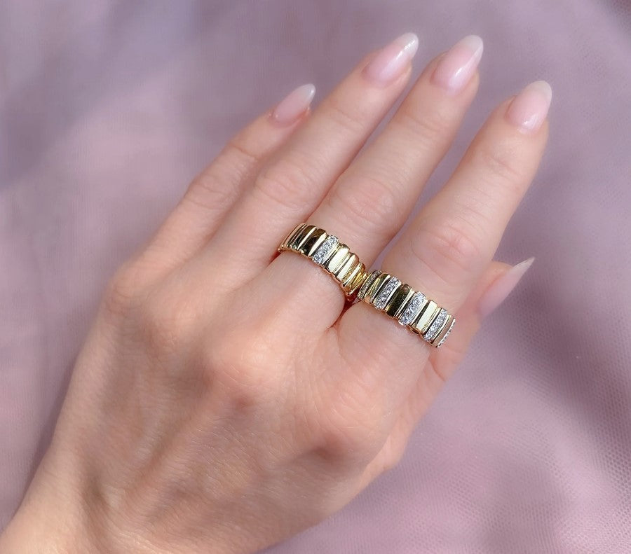 14K Yellow Gold Polished Panel Pave Diamond Fashion Ring